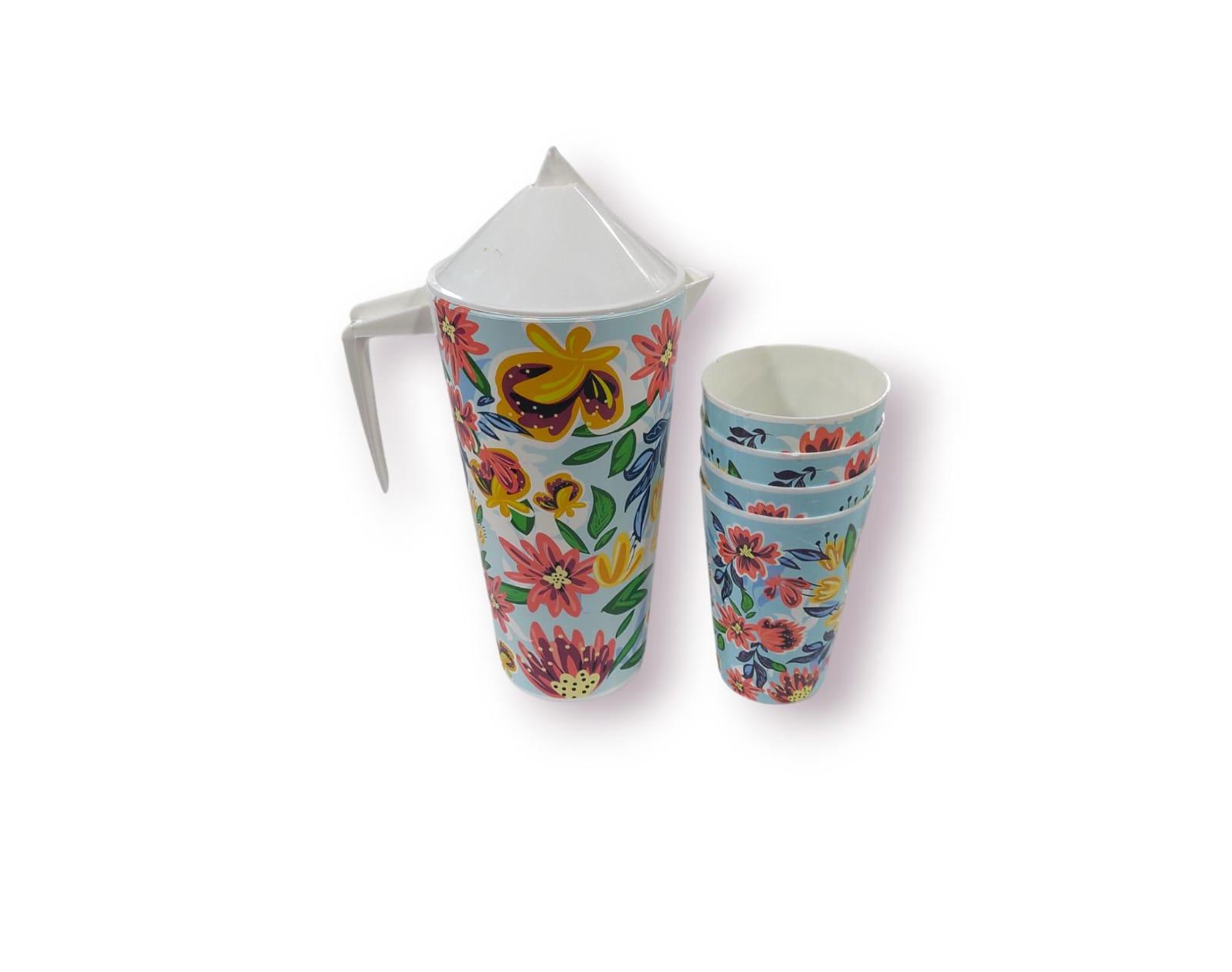 JARRA ESTAMPADA PLASTICA 1LTS+4 VASOS 