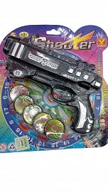 PISTOLA LANZA TAZOS EN BLISTER
